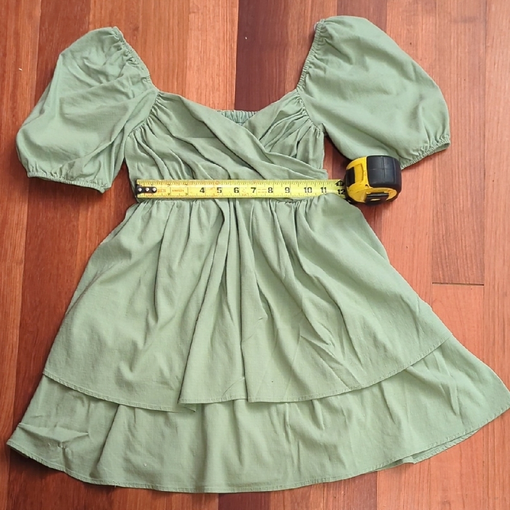 Lulu's Light Sage Puff Sleeve Mini Dress - Picture 3 of 5